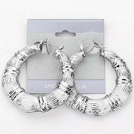 Metal Bamboo Pin Catch Hoop Earrings