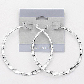 Hammered Metal Pin Catch Hoop Earrings