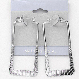 Embossed Metal Rectangle Pin Catch Hoop Earrings