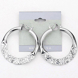 Textured Metal Pin Catch Hoop Earrings