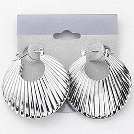 Ridged Metal Round Pin Catch Hoop Earrings