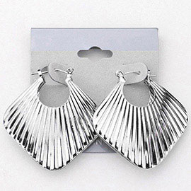 Ridged Metal Square Pin Catch Hoop Earrings