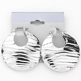 Wavy Textured Metal Pin Catch Hoop Earrings
