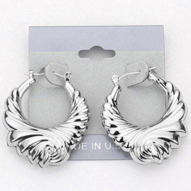 Swirl Design Metal Pin Catch Hoop Earrings