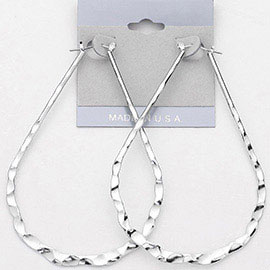 Hammered Metal Teardrop Pin Catch Hoop Earrings