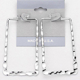 Textured Metal Rectangle Pin Catch Hoop Earrings