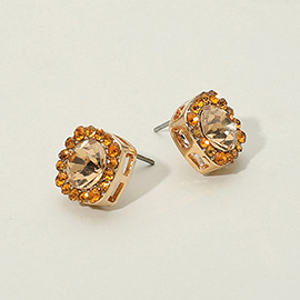 Round Stone Accented Stud Evening Earrings