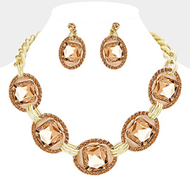 Pave Trim Glass Crystal Link Necklace