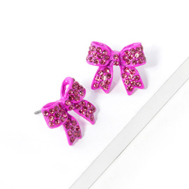 Crystal Rhinestone Pave Bow Stud Earrings