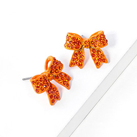 Crystal Rhinestone Pave Bow Stud Earrings