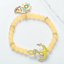 Anchor & ship wheel charm beaded stretch bracelet