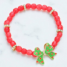 Enamel bow beaded stretch bracelet
