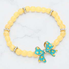 Enamel bow beaded stretch bracelet