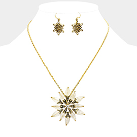 Bead Antique Metal Flower Flake Pendant Necklace