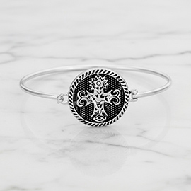Ornate Floral Cross Bangle Bracelet