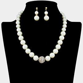 Crystal Ball Accented Pearl Necklace