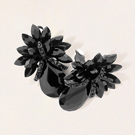 Teardrop Stone Accented Clip on Evening Earrings