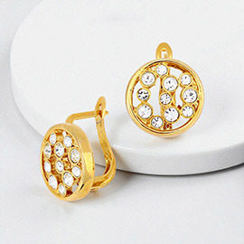 Crystal Accented Circle Outline Metal Earrings