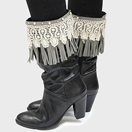 Lace Fringe Trim Faux Suede Boot Cuff Toppers