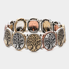 Tree of Life Metal Disc Stretch Bracelet