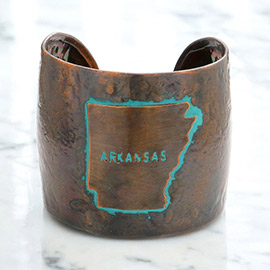 Arkansas State map Hammered Wide Metal Cuff Bracelet