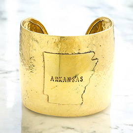 Arkansas State map Hammered Wide Metal Cuff Bracelet