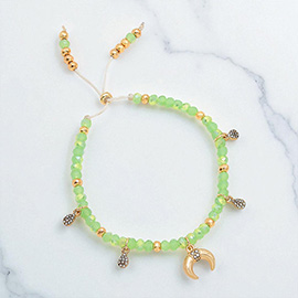 Double Horn Charm Beaded Adjustable Cinch Pull Tie Bracelet