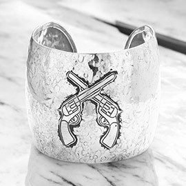 Hammered metal crossed gun cuff bracelet