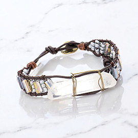 Natural Stone Beaded Faux Leather Bracelet