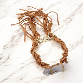 Raw Quartz Accented Faux Suede Bracelet