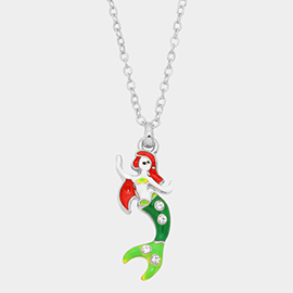 Crystal enamel mermaid pendant necklace