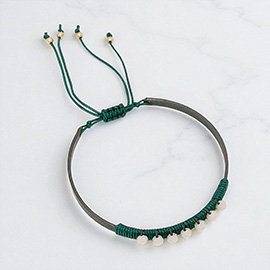 Metal Ball Beaded Adjustable Cinch Pull Tie Bracelet