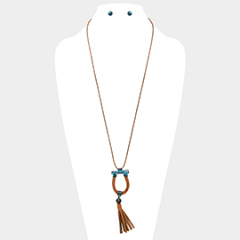 Faux leather tassel drop long necklace