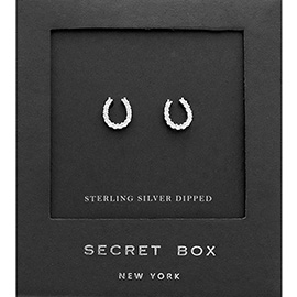 SECRET BOX_Sterling Silver Dipped Stone Paved Horseshoe Stud Earrings