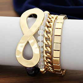 4 PCS - 3 Infinity bead stack stretch bracelets + metal chain bracelet