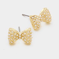 Pearl bow stud earrings