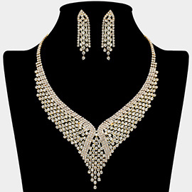 Crystal Rhinestone Pave Bib Necklace