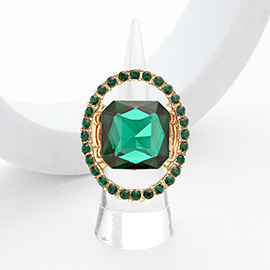 Square Stone Center Rhinestone Paved Rim Stretch Ring