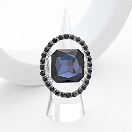 Square Stone Center Rhinestone Paved Rim Stretch Ring