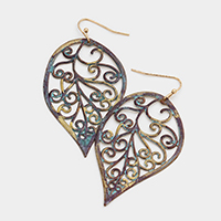 Filigree Metal Leaf Dangle Earrings