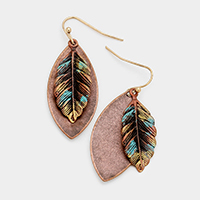 Metal Oval Leaf Dangle Earrings