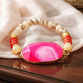 Beaded Glass Stone Accented Stretch Bracelet