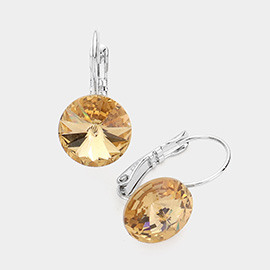 Genuine Round Crystal Lever Back Earrings