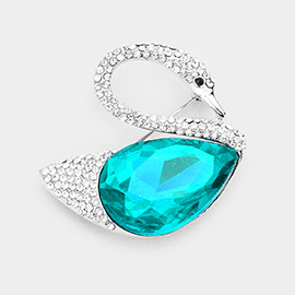 Teardrop Stone Accented Swan Brooch