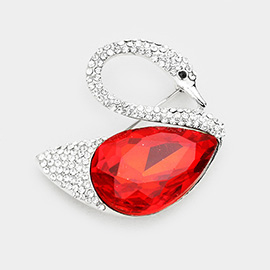 Teardrop Stone Accented Swan Brooch
