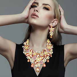 Crystal Pearl Flower Vine Evening Necklace