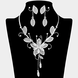 Stone Mesh Flower Leaf Bib Necklace