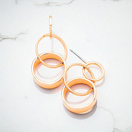 Gold Dipped Geometric Triple Metal Hoop Link Earrings