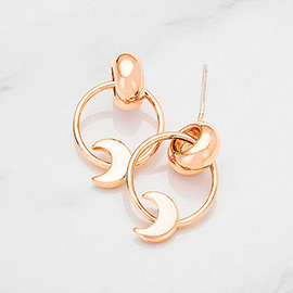Gold Dipped Moon Metal Hoop Dangle Earrings