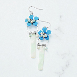 Bloom Flower Celluloid Acetate Rectangle Dangle Earrings